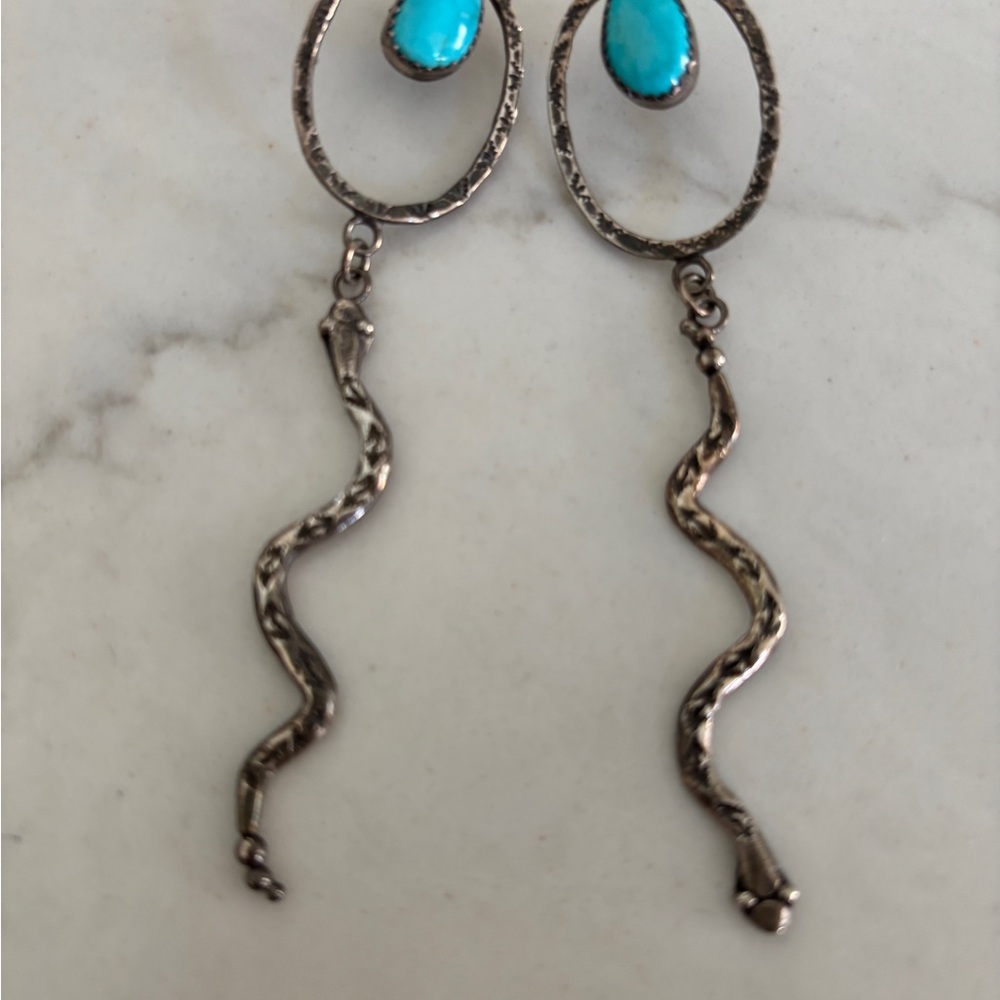 Turquoise and Silver Snake Earrings